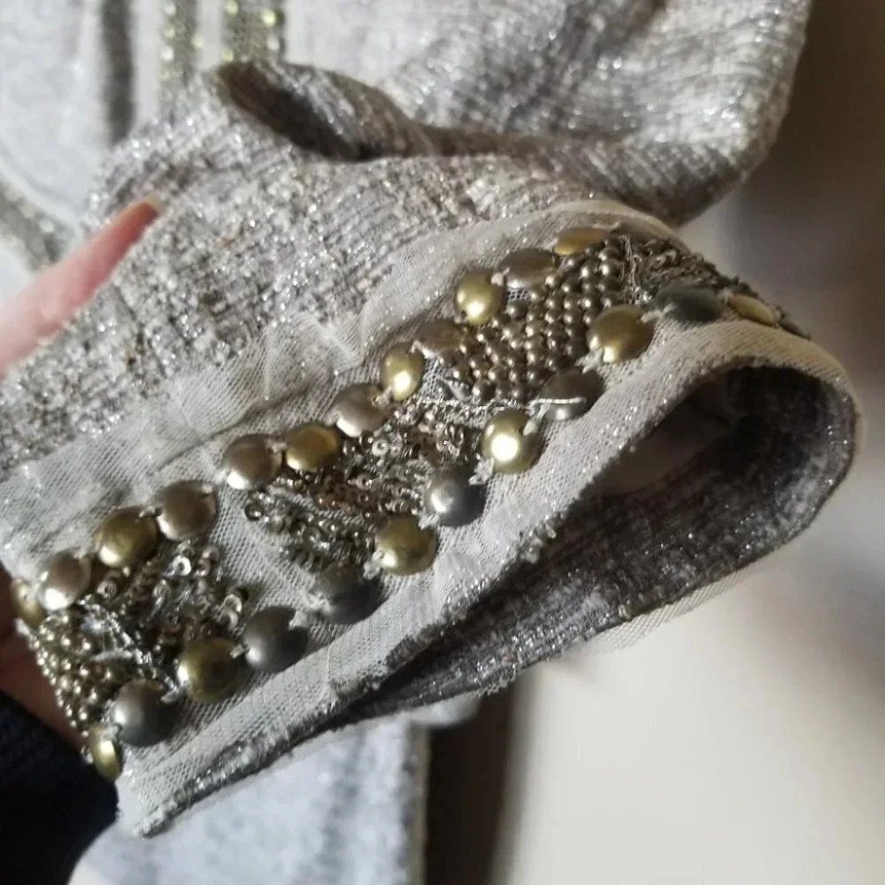 St. John Couture 8 Blazer Dress Set Embellished Metallic Grey Silver - Picture 11 of 15